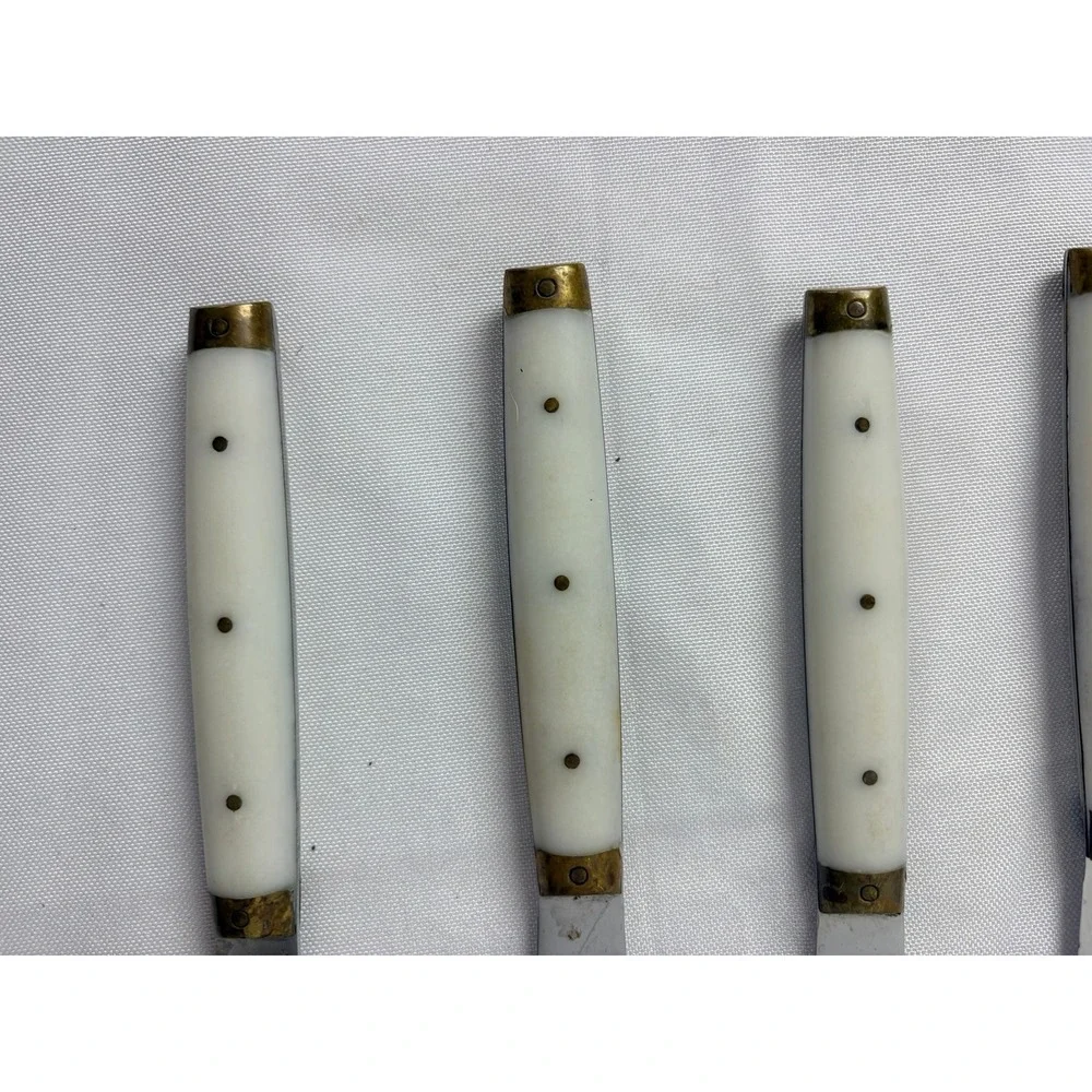 Vintage French Steak Knives Set of 4 Serrated Stainless Steel Cream Handles‎